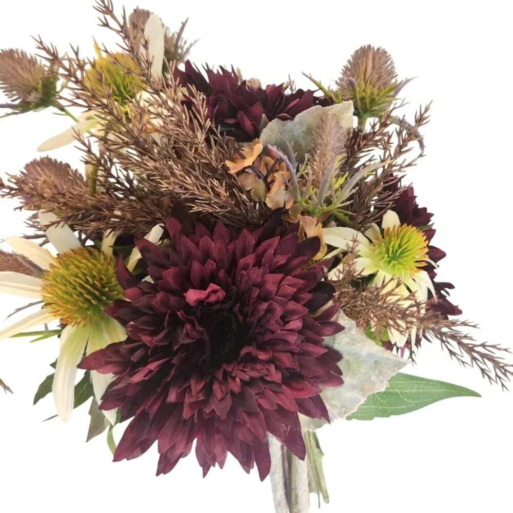 Purple and White Faux Flower Bouquet, Handtied Artificial Floral Arrangement, El